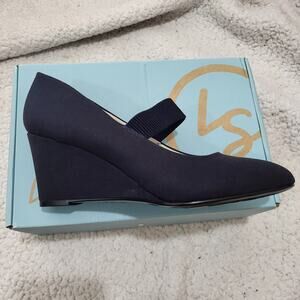 NIB LifeStride Womens Gio MJ Wedge Heel Mary Jane Pumps Lux Navy  SIZE 8 W
